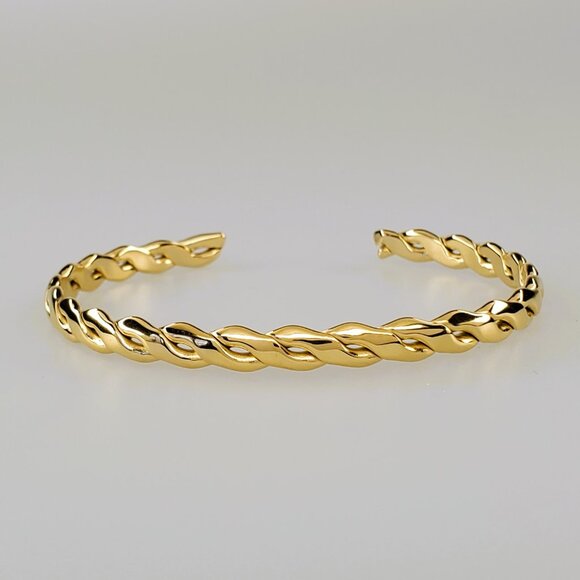 14K Yellow Braided Gold Womens Bangle Cuff Bracelet 14 K Sterling Silver Jewelry